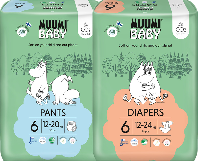 Muumi Baby tai Moomin Baby teippi- tai housuvaipat 34–58 kpl/pkt Tarjous ei koske Muumi/Moomi Big Pack -pakkauksia.