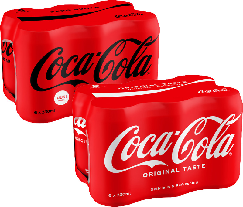 Coca-Cola 6-pack perinteinen tai zero. 6 x 0,33l. Max. 4 kpl/talous.