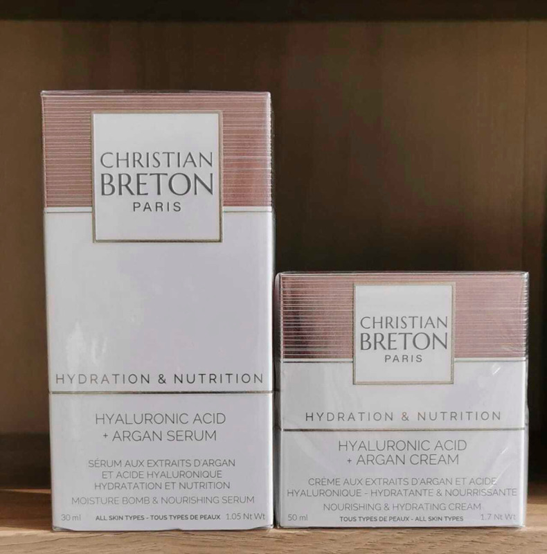 Christian Breton Hyaluronic Acid+Argan Cream & Hyaluronic Acid+ Argan Serum yhteishintaan. Kosteuttava seerumi ja voide.