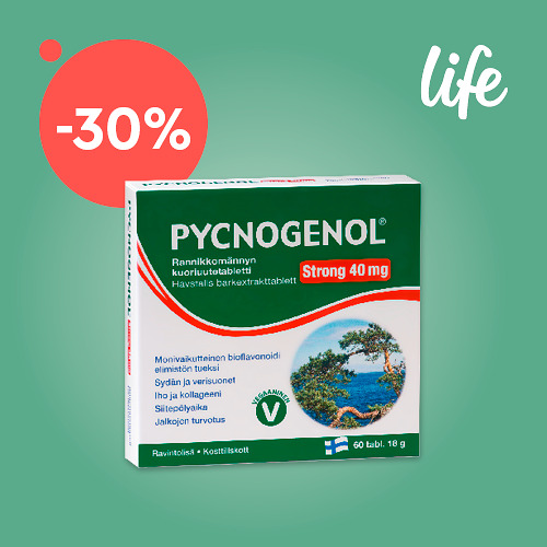 Pycnogenol® Strong on vahva luonnon bioflavonoidi, joka edistää kehon terveyttä monin tavoin.