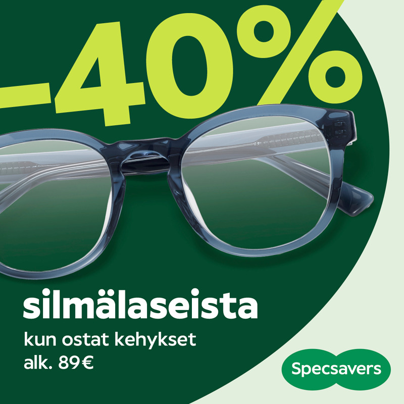 Silmälasit -40 %, alk. kehykset 89 €. Lisäksi silmälasien ostajalle upea DAY:n huivi lahjaksi!