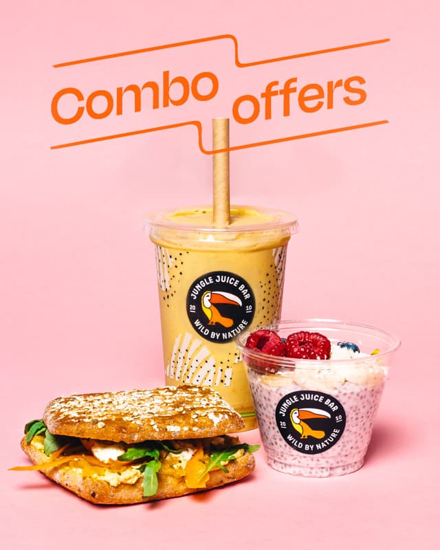 4 dl smoothie + sandwich + chiapudding. Vaihda smoothie isompaan 6 dl + 1,50.

