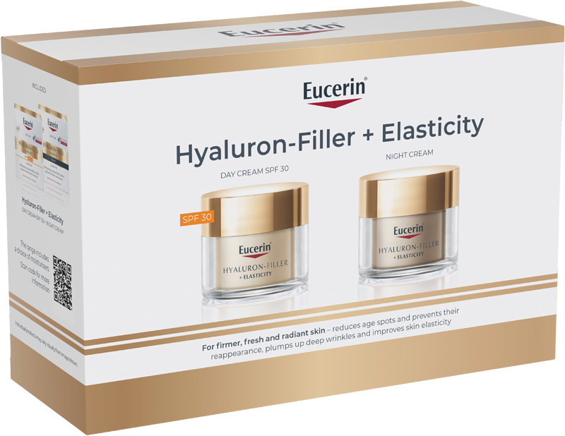 Hyaluron-Filler + Elasticity päivävoide 50ml + yövoide 50 ml. Rajoitettu erä.