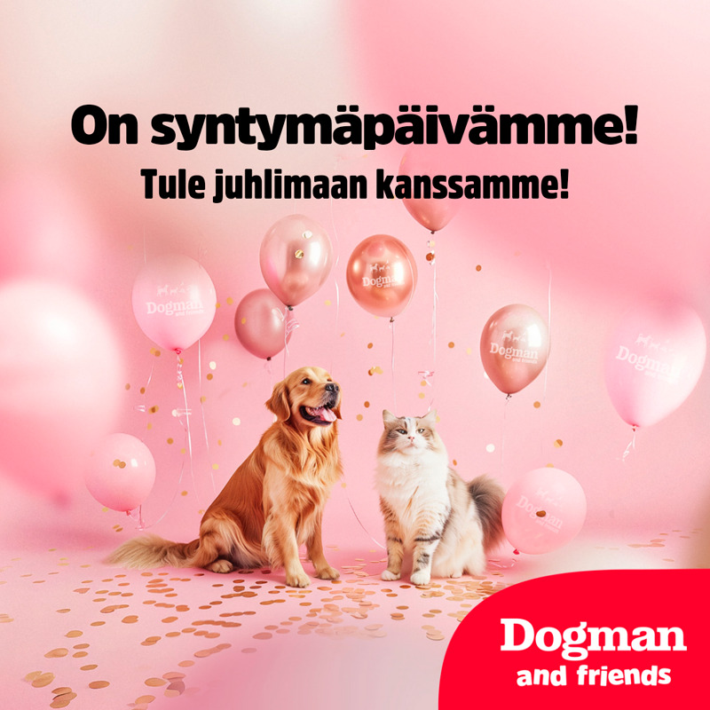 Tervetuloa juhlistamaan myymälämme synttäreitä. Tarjoamme kaikki Dogman-tuotemerkiltä 25% alennuksella. Lisäksi myymälässä muita mahtavia erikoistarjouksia sekä herkkuja ja maistiaisia niin karvaisille ystäville kuin omistajillekin.