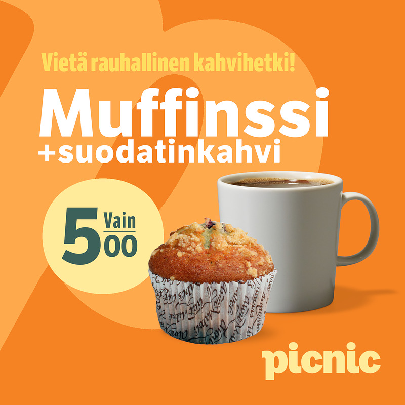 Yhdistä maukas suodatinkahvi ja mehevä muffinssi, ja tee arjestasi herkullisempi. Valitse suosikkimakusi ja nauti kahvihetkestä, joka piristää päivääsi.

Tule nauttimaan – tämä herkullinen tarjous vain 5 €