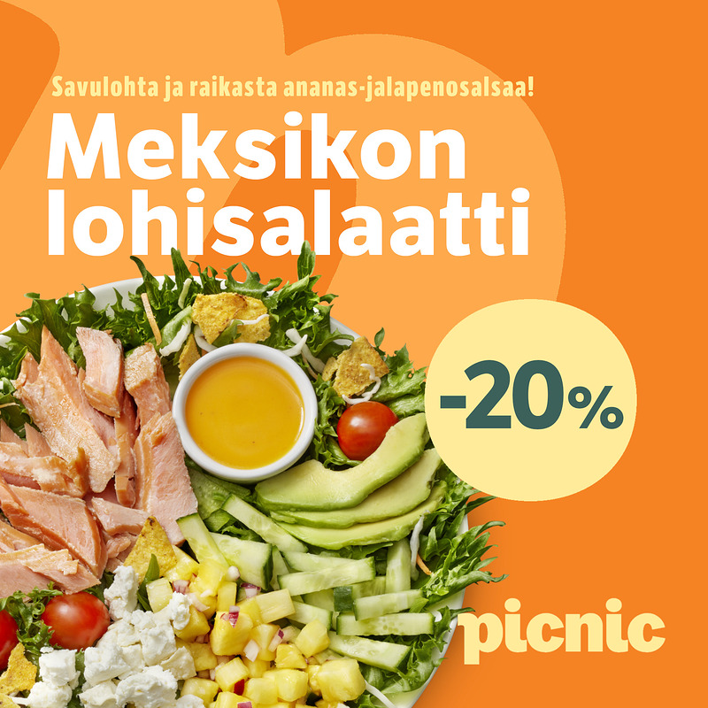 Piristystä päivään savulohella sekä anana-jalapenosalsalla. Herkullisen salaatin kruunaa mango-chilivinaigrette.
Salaatin normaalihinta 14,90 €, josta saat nyt -20 % alennuksen.
