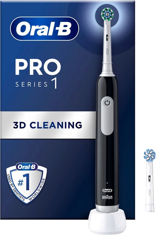 3D-tekniikka ja paineentunnistin hellävaraiseen ja tehokkaaseen puhdistukseen. Oral-B Pro Series 1 – sähköhammasharja, jonka akun kesto on peräti 40 minuuttia.