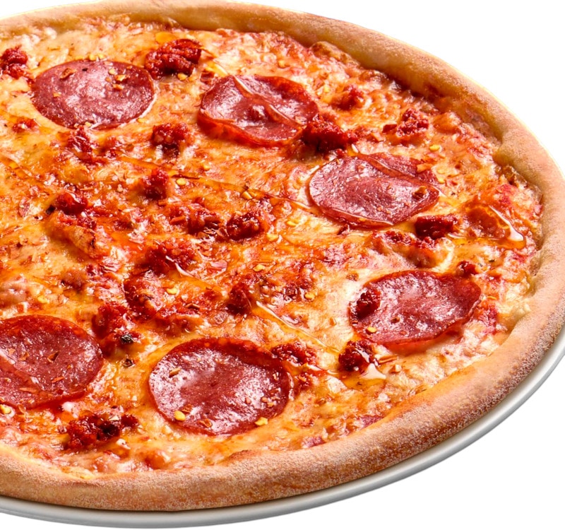 Salami, nduja-makkara, hunaja, chilirouhe -pizza + juoma ja dippi.