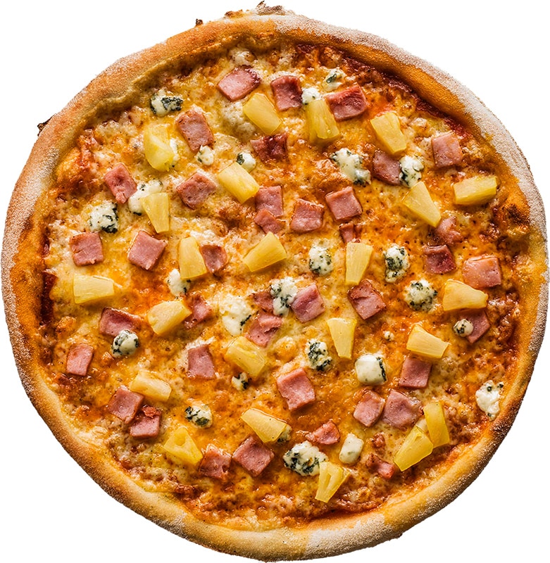 Kinkku, ananas, aurajuusto -pizza + hanajuoma ja dippi.