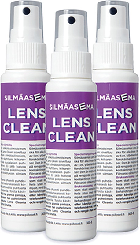 Linssit puhtaaksi Lens Clean -puhdistusnesteellä.