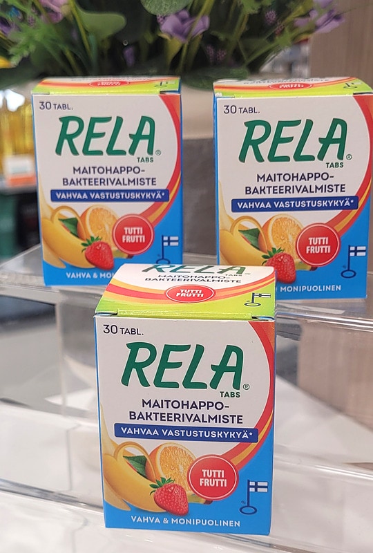 Uutuus maku Rela Tuttifrutti. Maitohappobakteeri päivittäiiseen käyttöön. Tarjous voimassa niin kauan kuin tuotetta riittää.