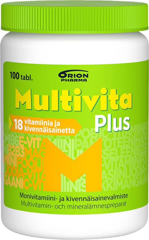 Suomen suosituin monivitamiinitabletti. Monipuolinen vitamiini- ja kivennäisainekoostumus perustuu aina uusimpiin suomalaisiin ravitsemussuosituksiin. Yksi pienikokoinen, helposti nieltävä tabletti. sisältää jopa 18 päivittäin tarvittavaa vitamiinia ja kivennäisainetta. Yksi tabletti päivässä riittää.