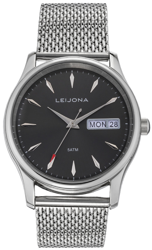Leijona 5012-2218 Hossa miesten rannekello, hopeanvärinen mesh-teräsranneke, 5atm.