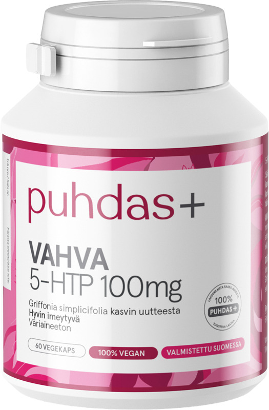 Huippusuosittu tyyneyden lähde
5-HTP on luonnossa esiintyvä aminohappo, joka on serotoniinin ja melatoniinin valmistumisen lähtöaine.