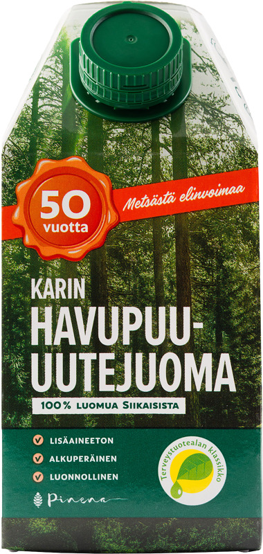 Uutejuoma sisältää nuoren männyn kuoren ja nilan uutteita, väri-, lisä- ja säilöntäaineeton. 