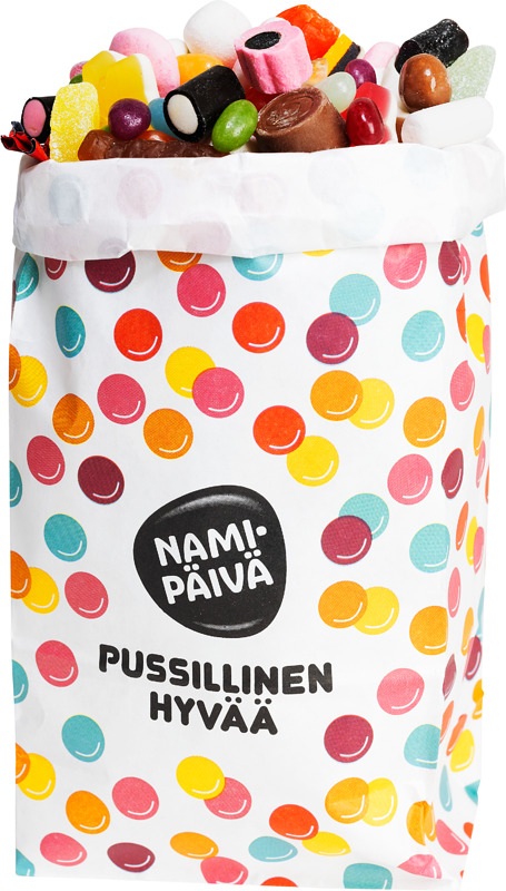Suuri valikoima herkullisia Namipäivä-irtokarkkeja.