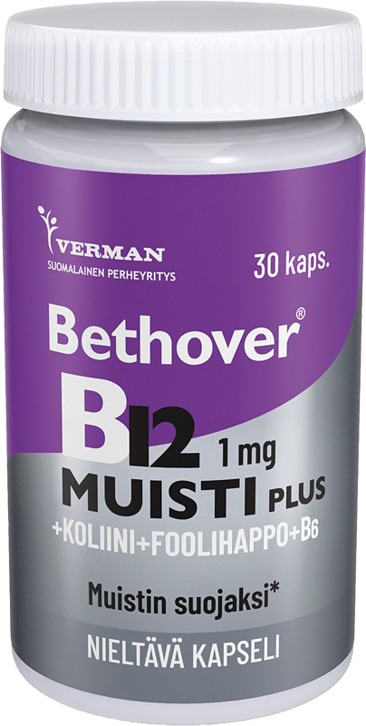 Sisältää aivoillesi tärkeitä vitamiineja ja ravintoaineita yhdessä kapselissa. Bethover B12 Muisti Plus suojaa ja tukee muistia.