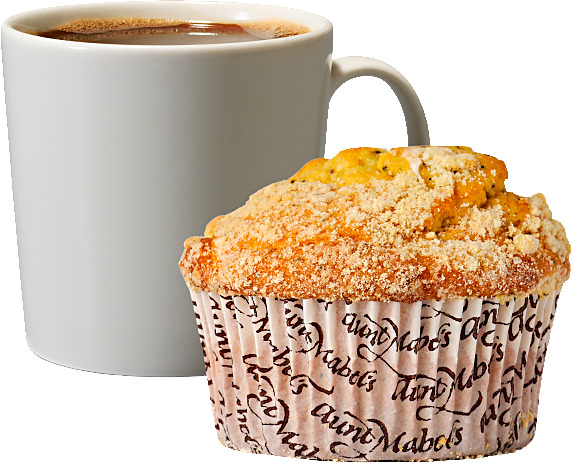 Herkullinen muffinssi valikoimasta pienen suodatinkahvin kanssa.