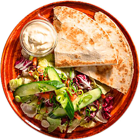 Tortilla, salsaa, guacamolea, juustoa, jalapenoa, salaattia, dippi & valitsemasi täyte.