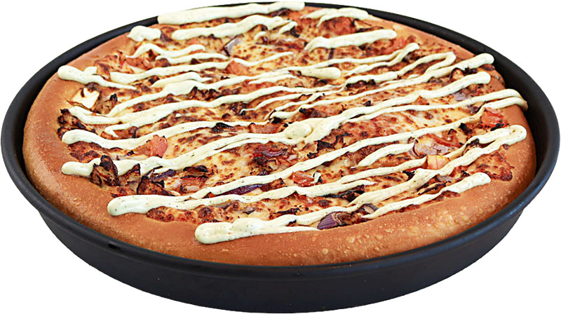 Vaihtoehtoina mm. Supreme, Meat Feast, Garlic Chicken tai Fantasia. Koskee Large Pan pizzoja.