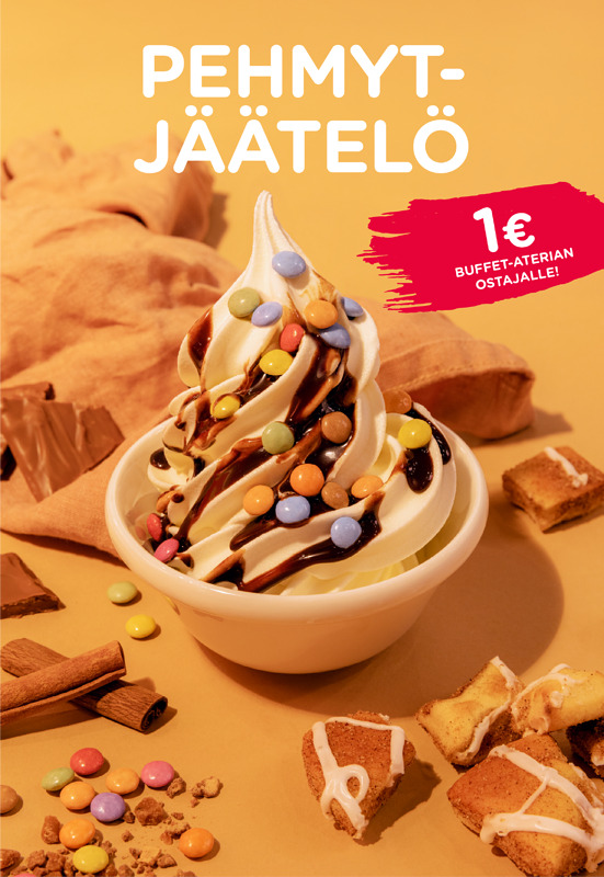 Jäätelö buffet-aterian ostajalle edulliseen hintaan.