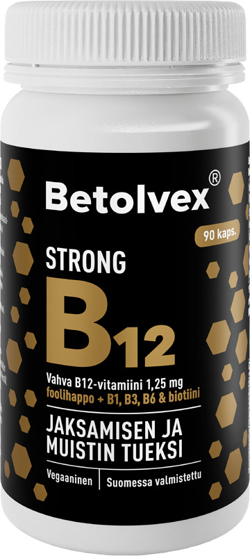 Jaksamisen ja muistin tueksi. Vahva ja monipuolinen B12-vitamiini nieltävässä muodossa.
