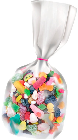 Herkullinen valmiiksi täytetty 1 kg karkkipussi, sekoitussuhde saattaa vaihdella.