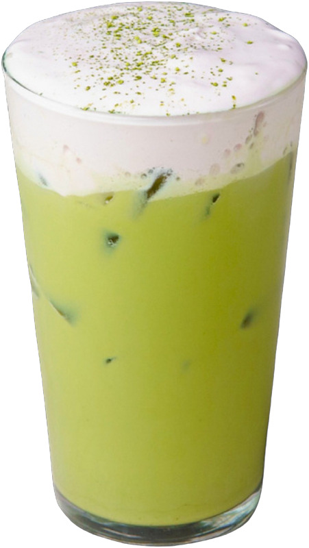 Matcha vanilla -jäälatte mansikkakreemillä.