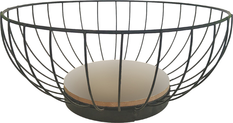 28 cm metallikori, jossa puupohja.