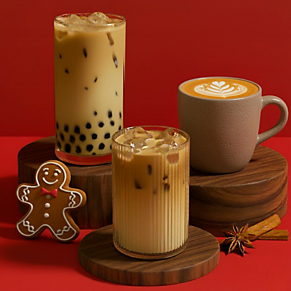Maista piparkakkutuoteet: Piparkakku Latte ja Jäälatte sekä Piparkakku boba.