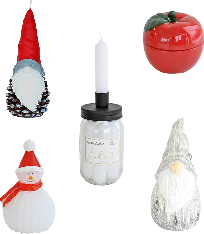 Laaja valikoima joulun kynttilöitä.