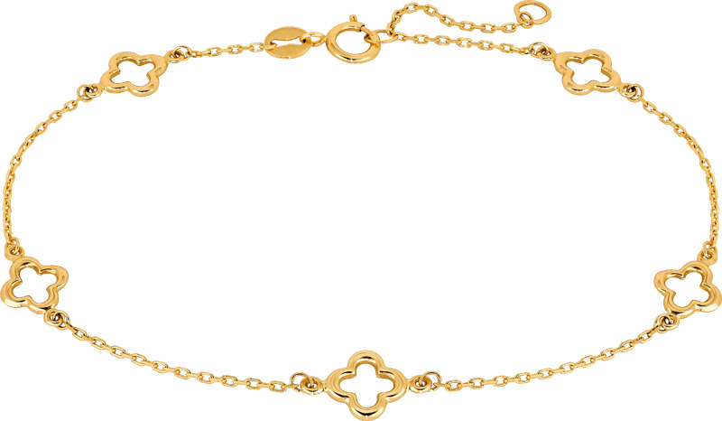 14k keltakultainen rannekoru kukilla. Ketjun pituus 17 + 2 cm.