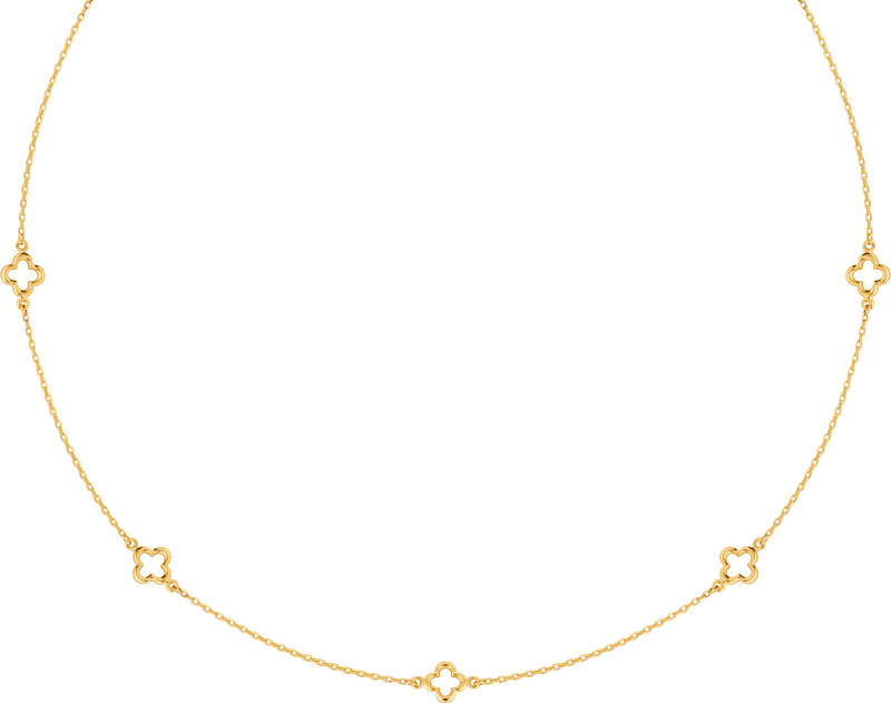 14k keltakultainen kaulakoru kukilla. Ketjun pituus 45 + 3 cm.