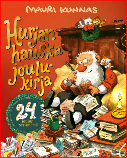 24 jouluperinnettä Mauri Kunnaksen hurjan hauskaan tyyliin. Joulukalenterikirjassa mukana mm. piparit, konvehdit, joulukoristeet, Lucia ja tietysti Joulupukki.