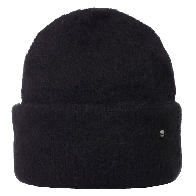 Pehmeä pörröpipo. Valkoinen, musta ja vaaleanpunainen.