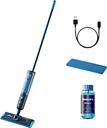 Sisältää ladattavan akun ja pestävän moppiliinan.