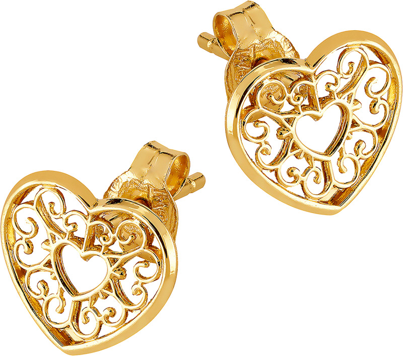 14k sydänfiligraanikorvakorut, korkeus 7,5 mm, tappikiinnitys.