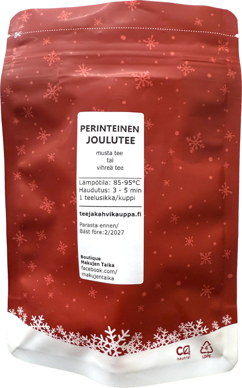 Sesonkituote. Vihreä, musta ja valkoinen tee. Kanelinen, kardemummainen ja omenainen.