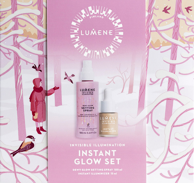 Kosteuttava suihke kiinnittää meikin pitkäkestoisesti ja valopisarat antavat raikasta heleyttä.