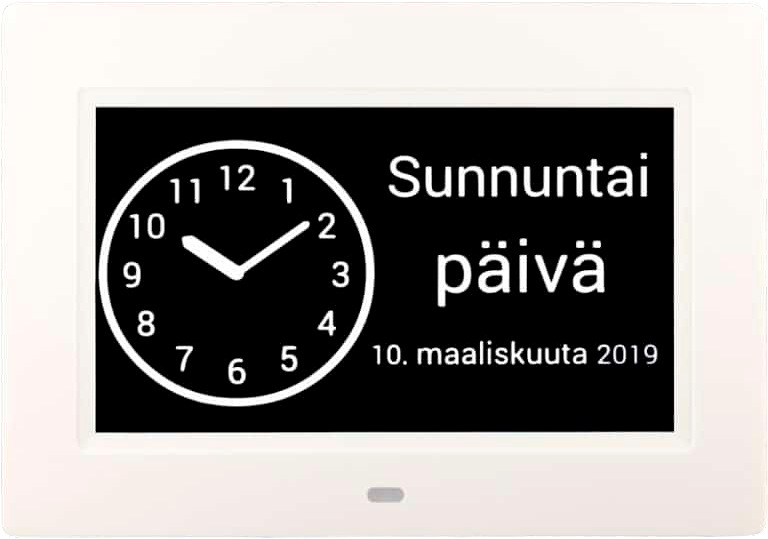 Näyttää viikonpäivän, vuorokaudenajan ja päiväyksen.