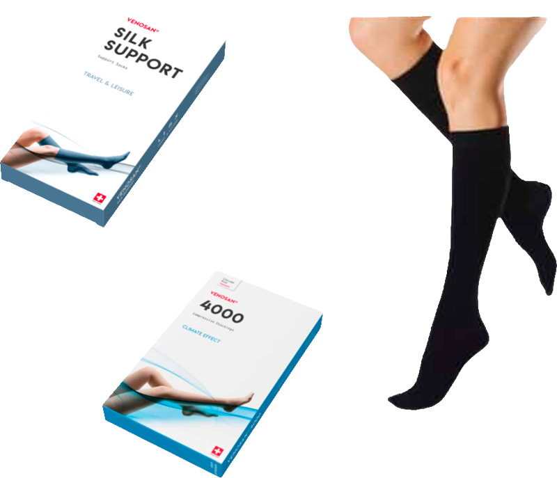 Nonstop-mittaukset ja -10 % alennus Venosanin polvipituisista tukisukista. Osa malleista, väreistä ja variaatiosta tilaustuotteita.