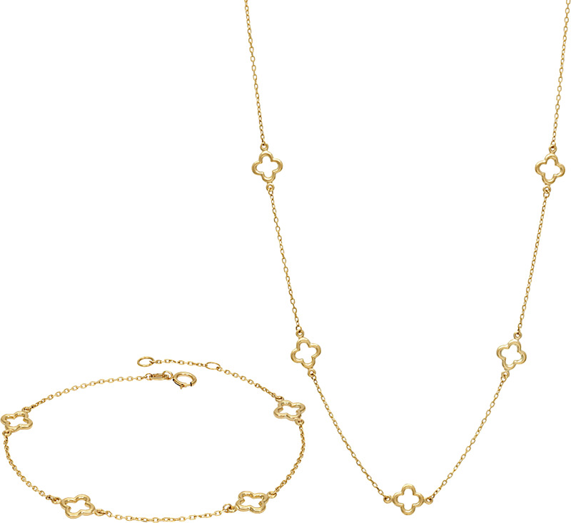 Kaulaketju 45+3 cm, 14k. Ranneketju 17+2 cm 14k.