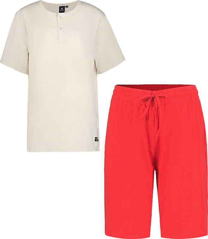 Miehille, kaksiosainen, punainen ja sininen.