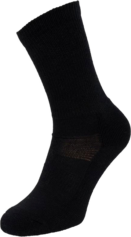 Lämpimät ja kestävät villasukat. Väri musta. Kokovalikoima 37/39–46/48. 50 % villaa.