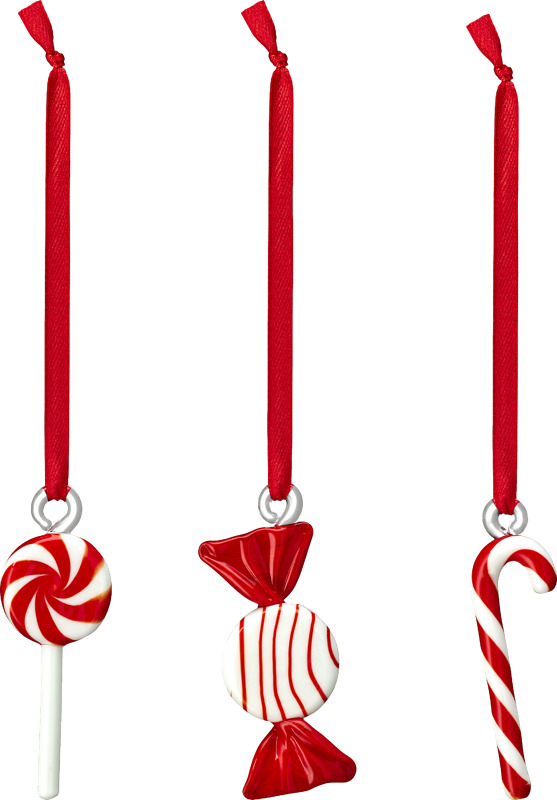 Käsityönä lasista valmistetut hauskat karkkikoristeet. 3 kpl/pkt. Punainen tai vihreä.