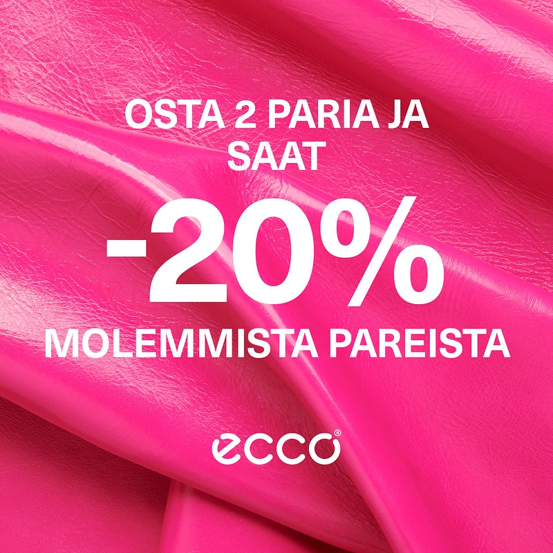 Osta 2 paria kenkiä/laukkuja, saat -20 % molemmista, tarjous koskee vain normaalihintaisia tuotteita.
