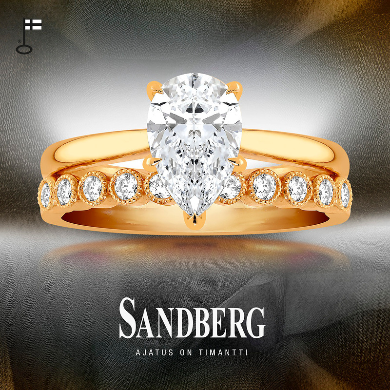 Liikkeessämme timanttikoruesittely. Sandbergin esittelijä myymälässä, koko mallisto esillä.