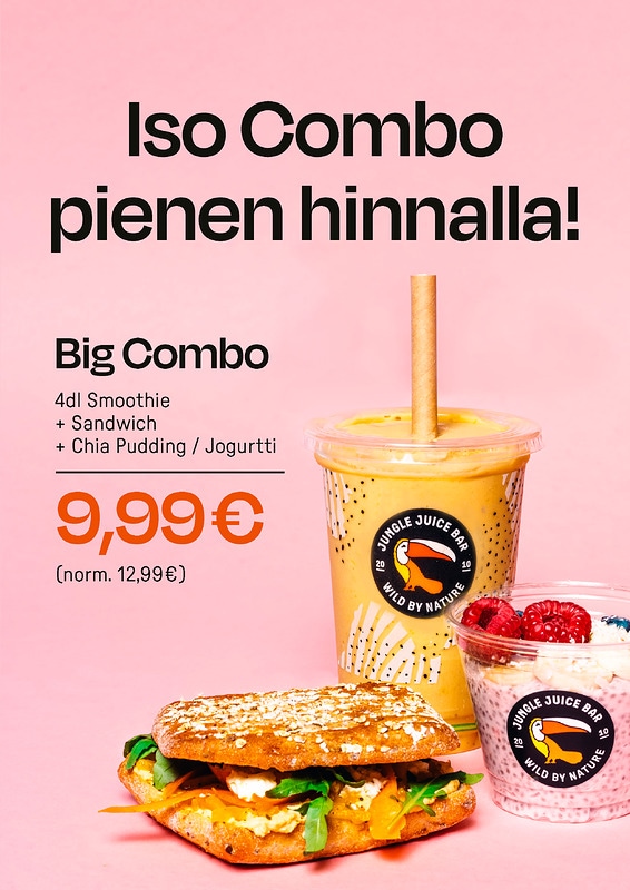 Sisältää 4 dl smoothien, rapean leivän, chiapuddingin tai jogurtin.