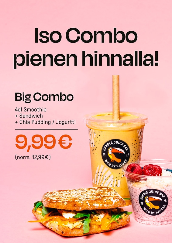Sisältää 4 dl smoothien, rapean leivän, chiapuddingin tai jogurtin.