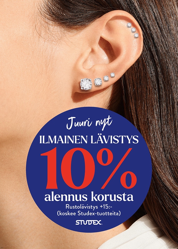 Ilmainen lävistys, -10 % alennus Studex-lävistyskoruista. Rustolävistys +15 € lisähinta.